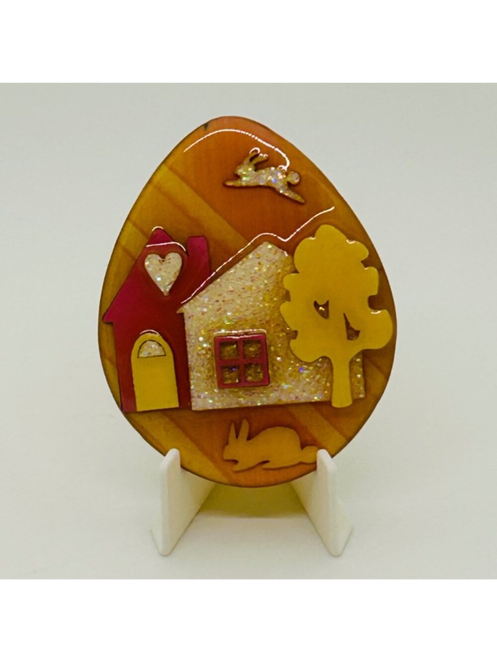 Vintage Lucinda Resin Easter Egg Brooch Pin Glitter House Bunny Rabbit Keepsake - Picture 10 of 13